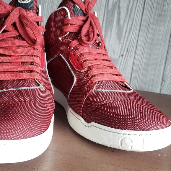 GUCCI RED Canvas Rebound Mid High Top Sneaker - Picture 5 of 16